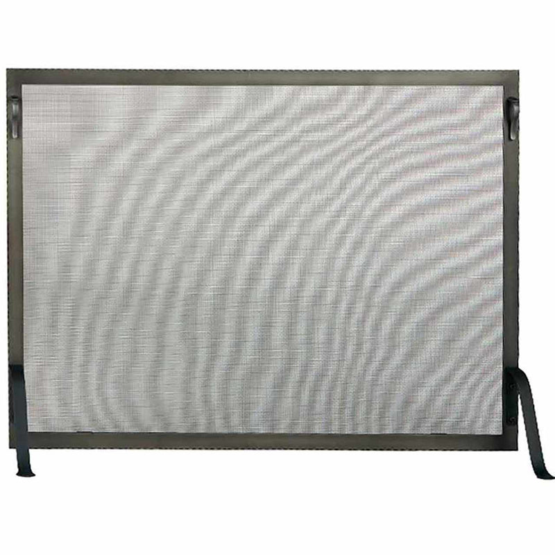 Custom made single panel fireplace screen with hammered edge and solid steel frame