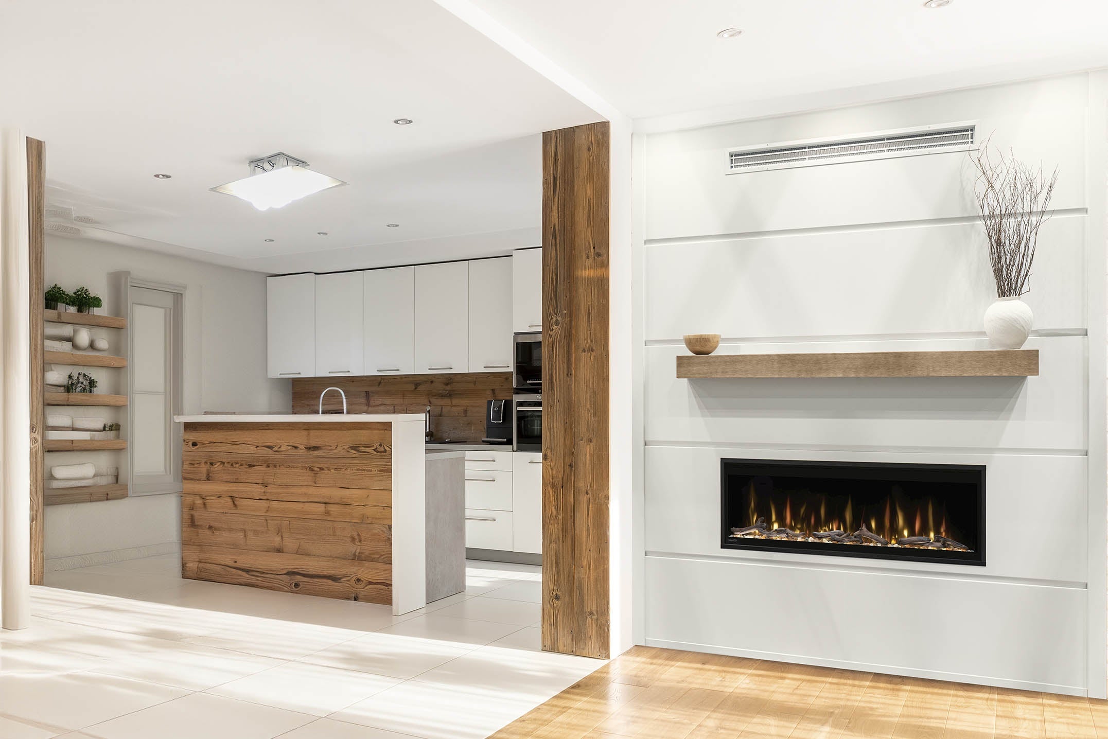 Custom Metal Floating Mantel Shelf: Non-Combustible, White Oak Finish, Any Size - ExceptionalFire