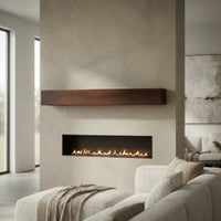 Custom Metal Floating Mantel Shelf: Non-Combustible, Wood Grain Walnut, Any Size