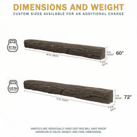 Half Round Log Non-Combustible Concrete Mantel Shelf Weathered Grey Finish