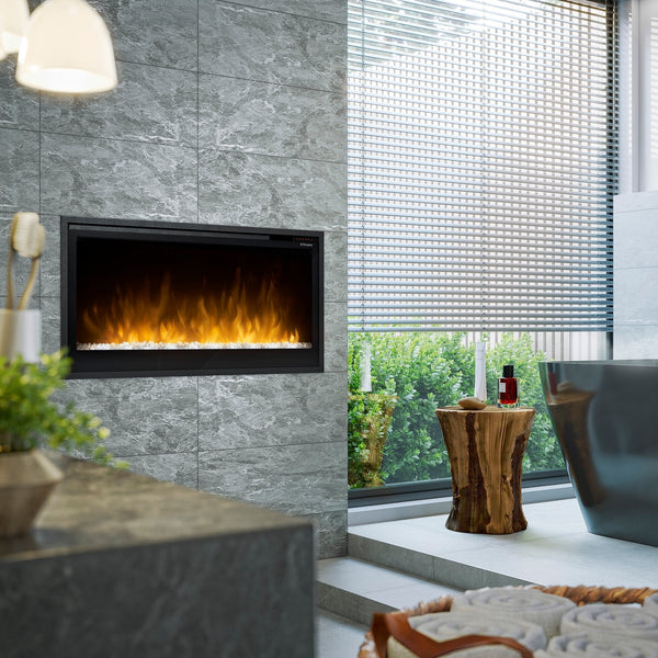 Dimplex Multi-Fire Slim 36" ultra-slim recessed linear electric fireplace with Multi-Fire XHD flame effect and ambient light sensor