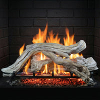 30" Country Split Vented Gas Log Set with realistic ceramic driftwood logs and glowing embers for single-sided fireplaces