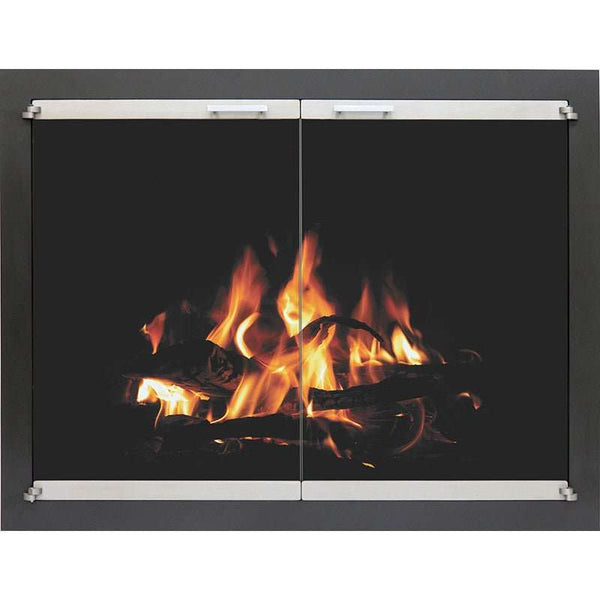EdgeLine masonry and prefab fireplace doors with recessed design and European hinges