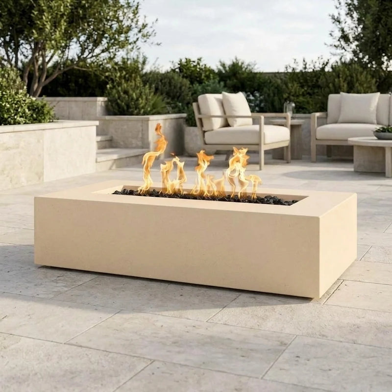 Outdoor Plus 60" Regal Fire Pit // GFRC Vanilla // Propane Fuel Type // Fire Glow Ignition // 60x24 Fire Pit Tarp Cover // 50x12 Burner Pan Cover