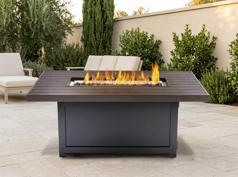 Napoleon Muskoka Wood Grain Gas Fire Table, Rectangular MUSK1-BZ — outdoor setting