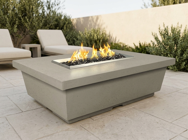 Contempo 52" Rectangle Concrete Fire Pit Table | American Fyre Designs — outdoor setting