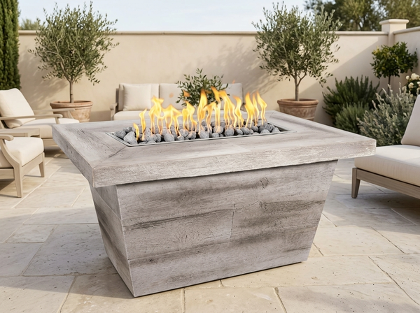 Carson 48" Rectangle Wood Grain Fire Pit Table | The Outdoor Plus — outdoor setting