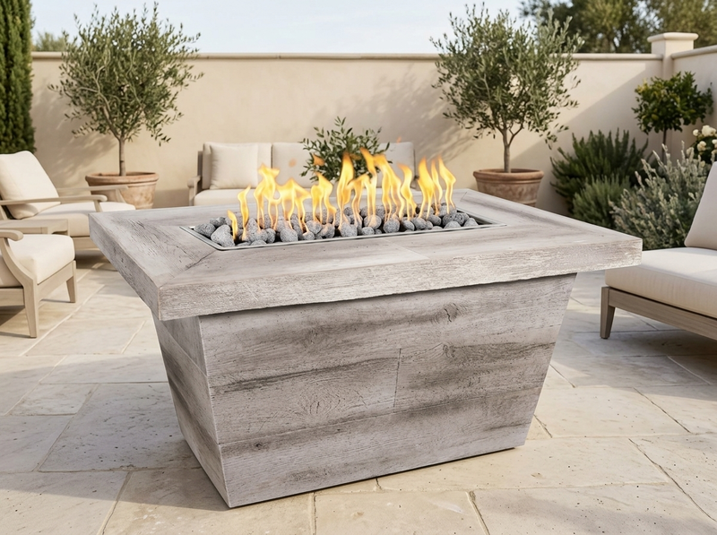 Carson 48" Rectangle Wood Grain Fire Pit Table | The Outdoor Plus — outdoor setting