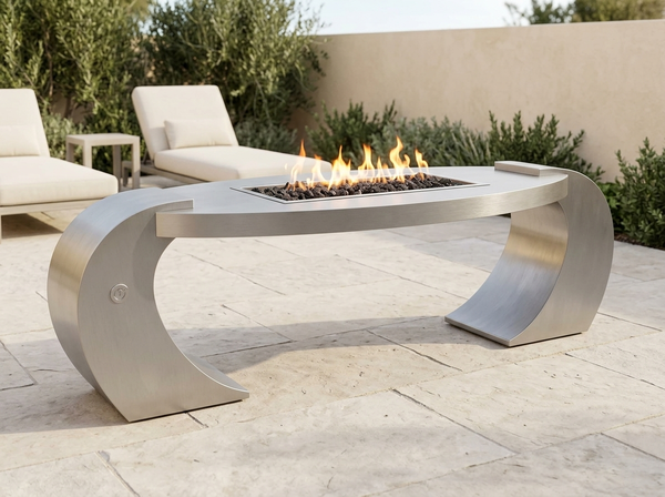 Vernon Oval Stainless Steel Fire Pit Table | The Outdoor Plus — outdoor setting