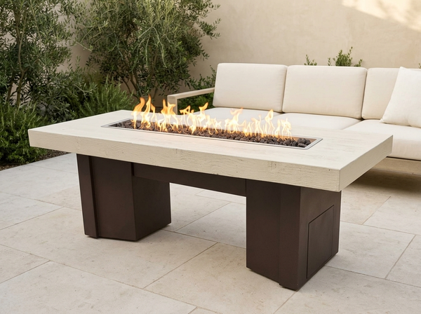 Alameda Wood Grain Fire Pit Table | The Outdoor Plus — outdoor setting