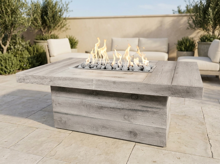 The Grove Rectangle Concrete Fire Pit Table