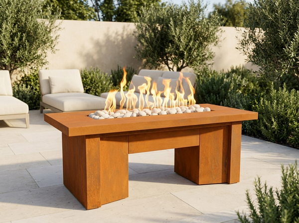 Alameda Rectangle Corten Steel Fire Pit Table | The Outdoor Plus — outdoor setting
