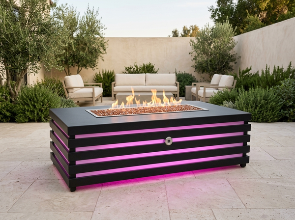 Amina Rectangle Powder Coat Steel Fire Pit Table | The Outdoor Plus — outdoor setting