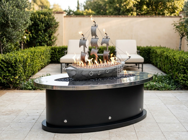 La Pinta Rectangle Powder Coat Steel Fire Pit Table | The Outdoor Plus — outdoor setting