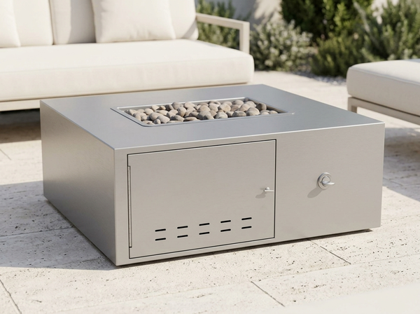 Gallaway Low Profile Rectangle Powder Coat Steel Fire Pit Table | TOP — outdoor setting