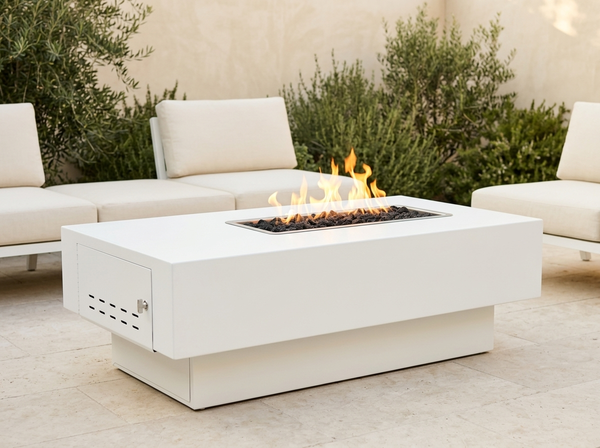 San Juan Low Profile Rectangle Powder Coat Steel Fire Pit Table | TOP — outdoor setting