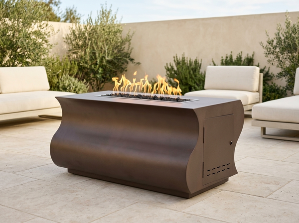Tidal Rectangle Powder Coat Steel Fire Pit Table | The Outdoor Plus — outdoor setting