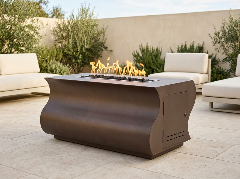 Tidal Rectangle Powder Coat Steel Fire Pit Table | The Outdoor Plus — outdoor setting