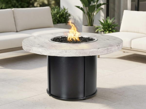 Fresno Round Wood Grain Fire Pit Table | The Outdoor Plus — outdoor setting