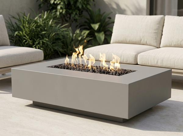 Cabo Linear Rectangle Powder Coat Steel Fire Pit Table | TOP — outdoor setting