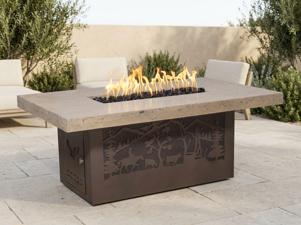Outback Cattle Ranch Rectangle Concrete Fire Pit Table | TOP — outdoor setting