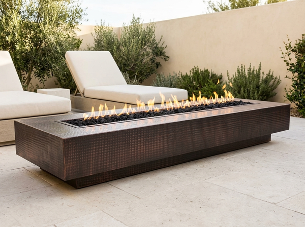 Coronado Hammered Rectangle Copper Fire Pit Table | The Outdoor Plus — outdoor setting
