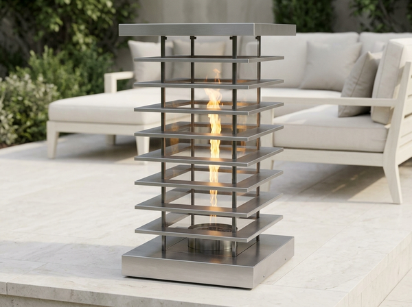 High - Rise Fire Tower Rectangle Stainless Steel Fire Pit Table | TOP — outdoor setting