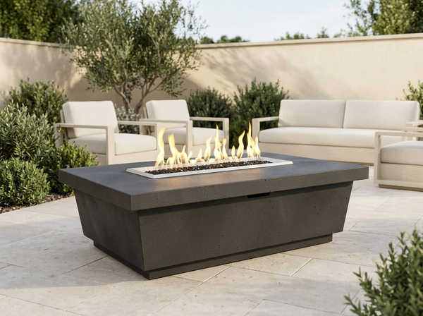 Contempo 52" Rectangle Concrete Fire Pit Table | American Fyre Designs — outdoor setting