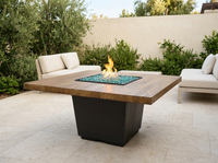 American Fyre Designs Reclaimed Wood Cosmopolitan 60" Square Dining Firetable - French Barrel Oak — outdoor setting