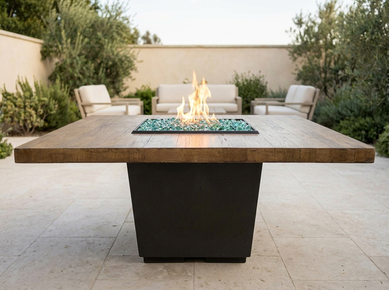 American Fyre Designs Reclaimed Wood Cosmopolitan 60" Square Dining Firetable - French Barrel Oak — alternate view
