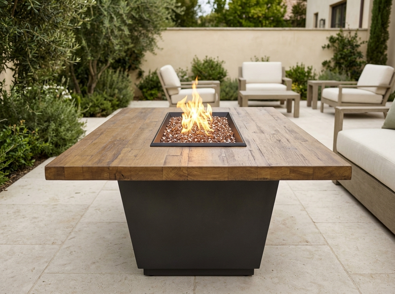 American Fyre Designs Reclaimed Wood Cosmopolitan 54" Rectangle Fire Table - French Barrel Oak — alternate view