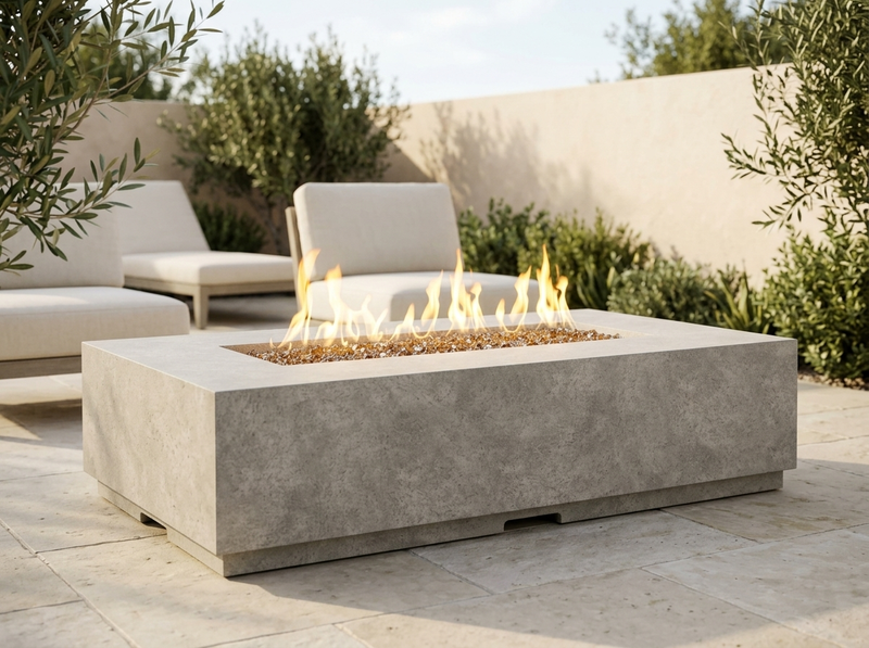 American Fyre Designs Legend 60-Inch Rectangular GFRC Gas Fire Table - Natural Gas — outdoor setting