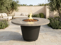 American Fyre Designs Reclaimed Wood Cosmopolitan 48" Round Gas Fire Table - Silver Pine — outdoor setting