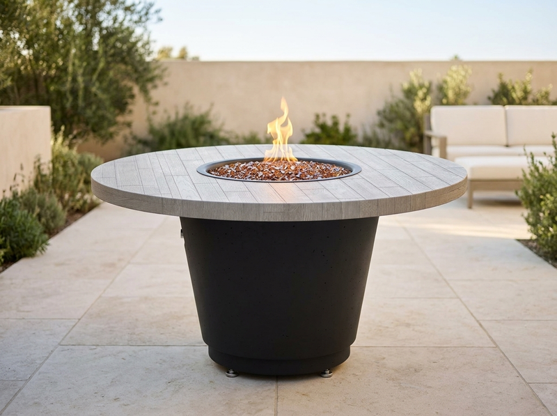 American Fyre Designs Reclaimed Wood Cosmopolitan 48" Round Gas Fire Table - Silver Pine — alternate view