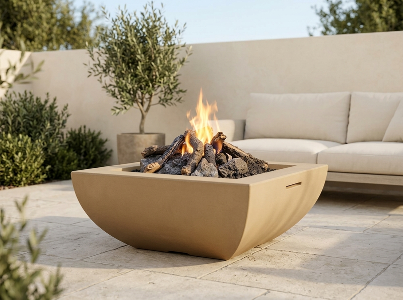 American Fyre Designs 36" Bordeaux Square Fire Bowl — outdoor setting