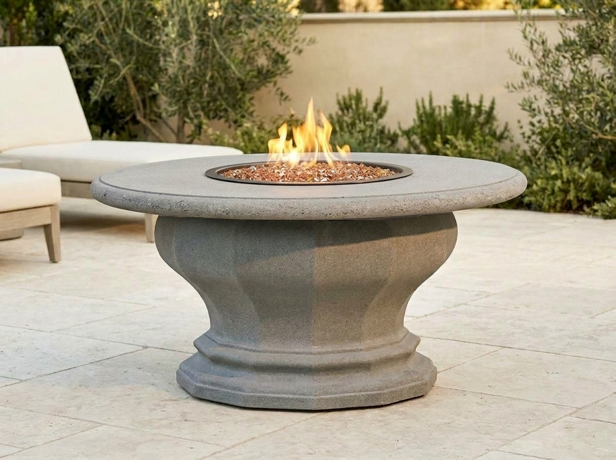 American Fyre Designs 48" Inverted Round Gas Fire Table with Concrete Top