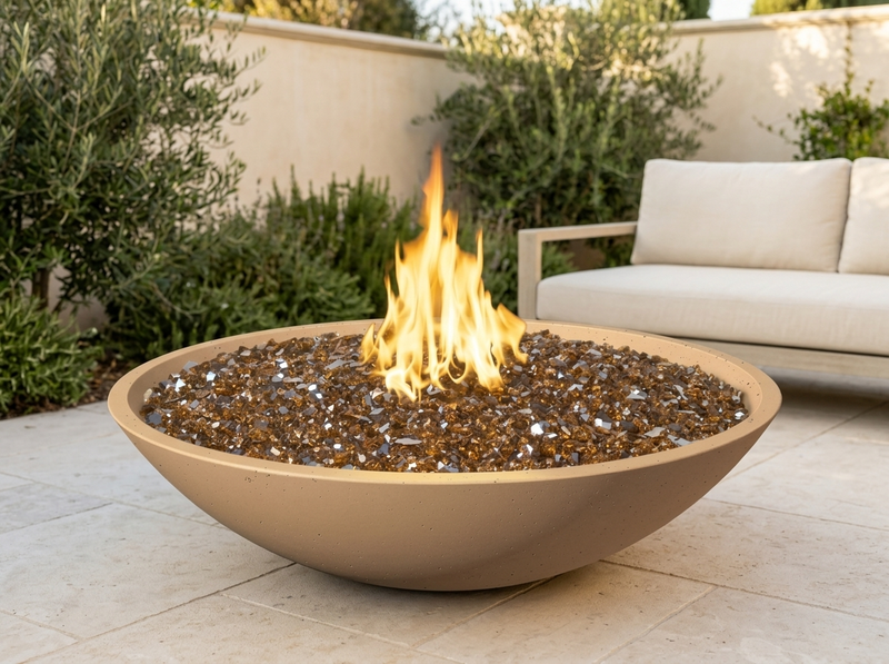 American Fyre Designs 40" Marseille Round Gas Fire Bowl — outdoor setting