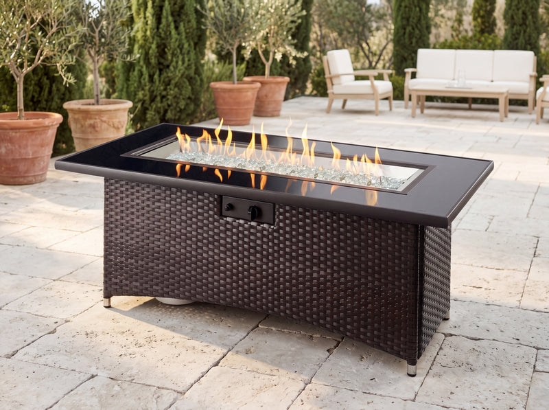 Montego Linear Brown Gas Fire Pit Table — outdoor setting