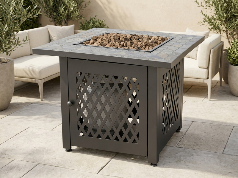 Uniflame Gas Fire Pit Table with Slate Tile Mantel - LP — outdoor setting