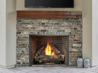 Majestic Courtyard 36" Outdoor Traditional Gas Fireplace - Model ODCOUG-36 — room setting. AI-assisted visualization; shown fronts, liners, media and surroundings may be optional.