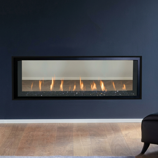 Superior DRL4060-ST. Shown in see-through configuration with black reflective glass; confirm the specified conversion kit in your selected order. AI-assisted editorial visualization preserving the manufacturer-photographed installation. Optional accessories are not represented as included in the base price. Installation must follow the supplied model-specific manual.