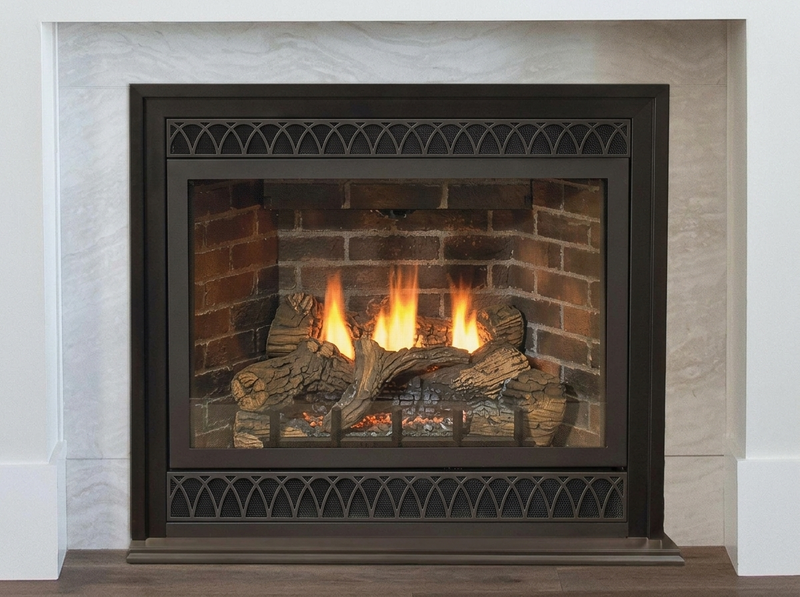 Empire Tahoe Deluxe 36" Direct Vent Gas Fireplace — room setting. AI-assisted visualization; shown fronts, liners, media and surroundings may be optional.
