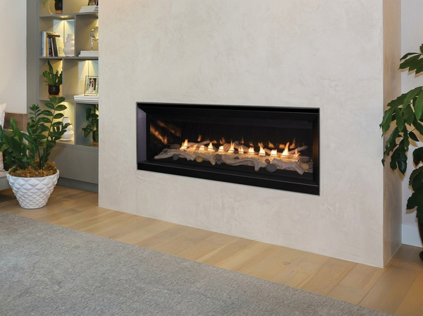 Superior VRL3000 55" Vent-Free Linear Gas Fireplace - Model VRL3055 — room setting. AI-assisted visualization; shown fronts, liners, media and surroundings may be optional.
