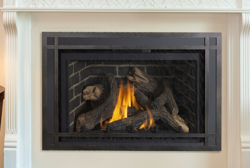 IronStrike Madison Park 32" Direct Vent Gas Fireplace Insert - Model MADISON PARK 32 — room setting. AI-assisted visualization; shown fronts, liners, media and surroundings may be optional.