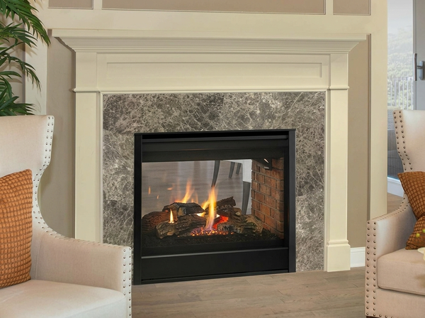 Majestic 36" See-Through Direct Vent Gas Fireplace - Model ST-DV36IN — room setting. AI-assisted visualization; shown fronts, liners, media and surroundings may be optional.
