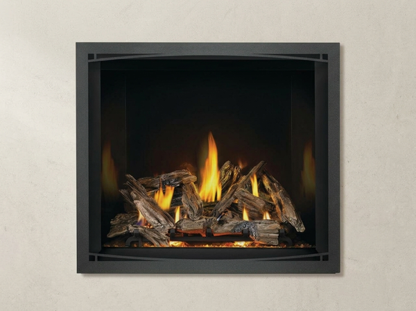 Napoleon Elevation X 42" Direct Vent Gas Fireplace — room setting. AI-assisted visualization; shown fronts, liners, media and surroundings may be optional.