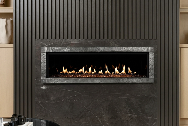 Empire Boulevard 48" Direct Vent Linear Gas Fireplace — room setting. AI-assisted visualization; shown fronts, liners, media and surroundings may be optional.