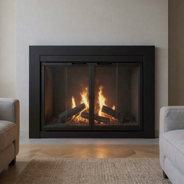 Quick Ship fireplace doors — Ardmore Flat Black Masonry Fireplace Door | Standard