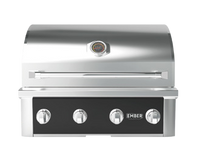 Ember by Wildfire 32-Inch Built-In Gas Grill with Infrared Sear Burner — Black stainless fascia with stainless hood
