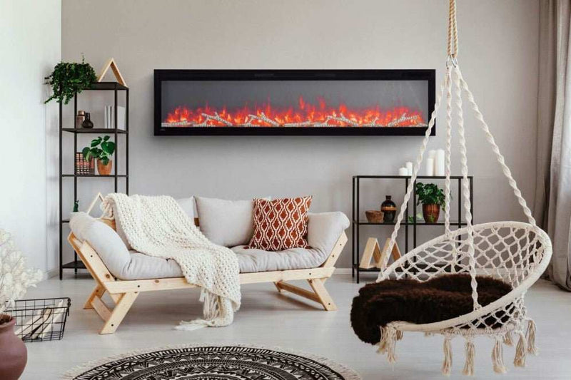 Napoleon Entice 72 inch wall-hanging electric fireplace with LED flames and remote control